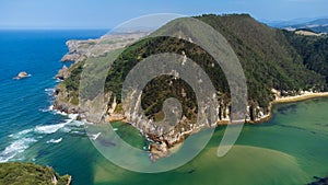 Nansa River Mouth, Atlantic Ocean, mountain, cliffs. Cantabria, Spain