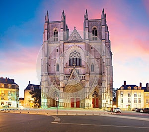 Nantes city in France - Sunset view on the saint Pierre cathedral