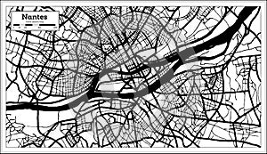 Nantes France Map in Black and White Color