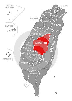 Nantou red highlighted in map of Taiwan