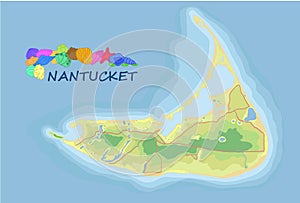 Nantucket. Vector map. Geographic map detailed with the designation of roads, parks, lakes. photo