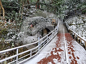 The Nanzo-in Temple is Shingon Buddhist temple in Fukuoka .Landmark after snow fall