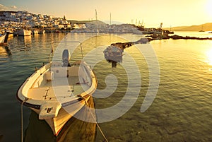 Naoussa village and harbor at sunset - Aegean Sea - Paros Cyclades island - Greece