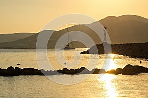 Naoussa village and harbor at sunset - Aegean Sea - Paros Cyclades island - Greece