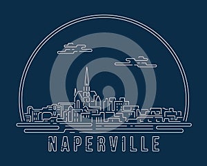 Naperville, Illinois - Cityscape with white abstract line corner curve modern style on dark blue background, building skyline city photo