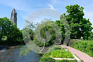 Naperville Riverwalk along the DuPage River during the Summer