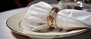 Napkin as a fashion accessory on a plate, part of serveware on a table