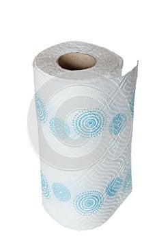 Napkin paper towel kitchen roll with blue patterns.