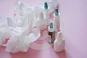 napkins and cures for a cold on a pink background photo