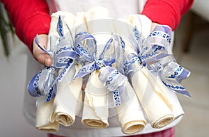 Napkins tied with ribbon