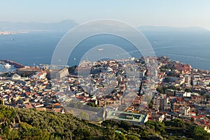 Naples city view with sea on background