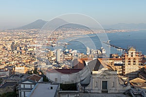 Naples city view with Vesuvius on background