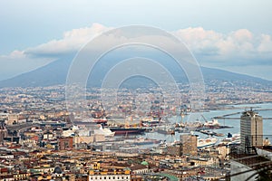 Naples cityscape with Mount Vesuvius in background