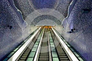 Naples - Escalator of metro station of Toledo in the city of Naples, Italy, Europe. photo
