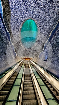 Naples - Escalator of metro station of Toledo in the city of Naples, Italy, Europe. photo