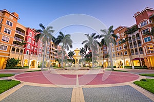 Naples, Florida, USA Town Plaza at Twilight