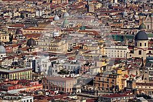 Naples, historical centre, buildings with roofs. Town Napoli in Italy, travelling in the Europe. Urban landscape with city, aerial