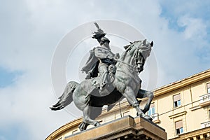 Naples, Italy - 30 October, 2019: View of Statue of Vittorio Emanuele II