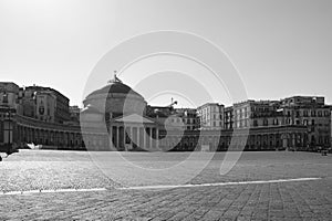 Naples, Italy. Cityscape image of Naples, Italy with the view of large public town square Piazza del Plebiscito at sunrise