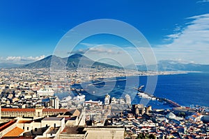 Naples, Italy, Europe - panoramic view of the gulf and Vesuvius volcano