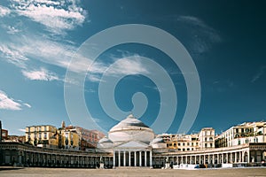 Naples, Italy. Famous Royal Basilica of San Francesco di Paola in the Piazza del Plebiscito.