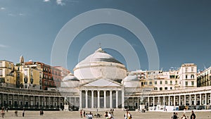 Naples, Italy. Famous Royal Basilica of San Francesco di Paola in the Piazza del Plebiscito