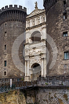 NAPLES, ITALY - NOVEMBER 05, 2018 - The medieval castle of Maschio Angioino or Castel Nuovo New Castle, Napoli