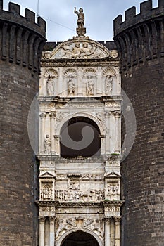 NAPLES, ITALY - NOVEMBER 05, 2018 - The medieval castle of Maschio Angioino or Castel Nuovo New Castle, Napoli