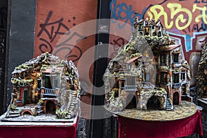 Nativity scene or presepio on a street in Naples, Italy