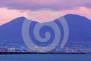 Naples Lighthouse and Vesuvius at sunset