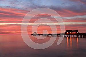 Naples Pier at sunset, Gulf of Mexico, USA