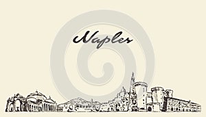 Naples skyline, Italy vector city drawn sketch