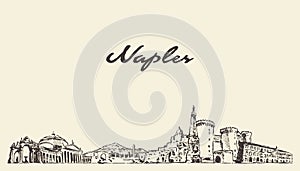 Naples skyline, Italy vector city drawn sketch photo