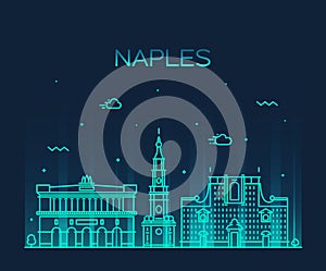 Naples skyline silhouette vector linear style