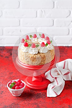 Napoleon cake with raspberries
