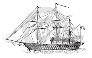 The Napoleon, French Ship, vintage engraving