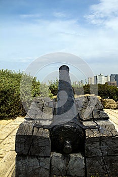 Napoleon`s cannon in old Jaffa . Israel.