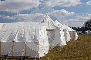 Napoleonic war white military camping tents photo