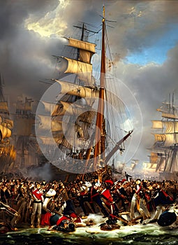 Napoleonic Wars ca 1805. Fictional Battle Depiction. Generative AI.