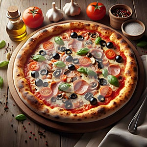 A Napoletana Pizza on the wooden table Image photo