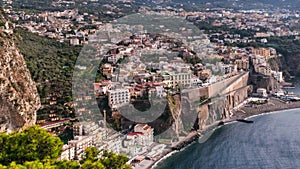 Napoli coast, Piano di Sorrento. Meta beach, Time lapse view of touristic town in Italy, vacation incredible clouds