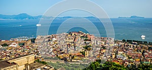 Napoli with the Gulf of Naples at sunset, Campania, Italy