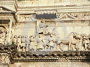 Napoli, Italy. Landscape at the Triumphal Arch of the castle Castel Nuovo, also called Maschio Angioino