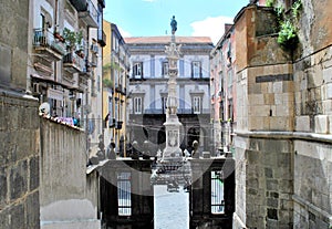 Napoli old Italian town urban panorama antique architecture city square streetscape background