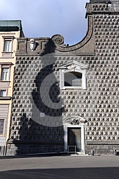 Napoli Ã¢â¬â Ombra dell`obelisco sulla facciata della Chiesa del GesÃÂ¹ Nuovo photo