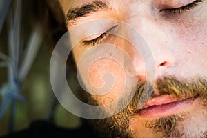 Napping man closeup