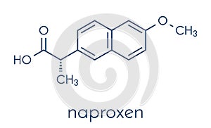 Naproxen pain and inflammation drug NSAID molecule. Skeletal formula.