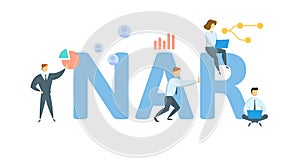 NAR, National Association of Realtors. Concept with keyword, people and icons. Flat vector illustration. Isolated on