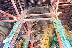 NARA, JAPAN - APRIL 2016: Interior of Todai-Ji Temple. It is a B