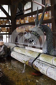 Nara, Japan - May 30, 2017: A Japanese water dragon at a water